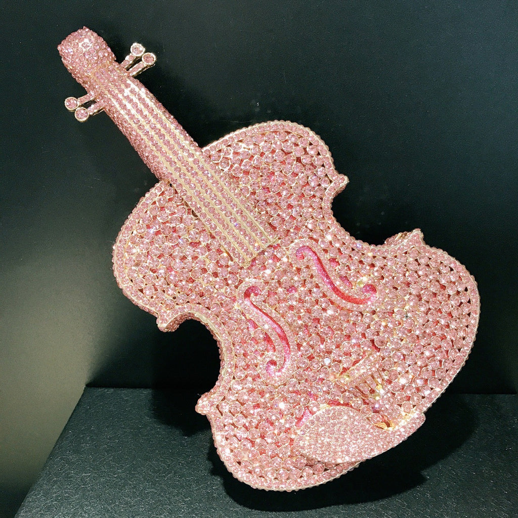 Sac à Bandoulière Violon Rose Taille Diamant avec Strass, Petit PU, 22.5cm