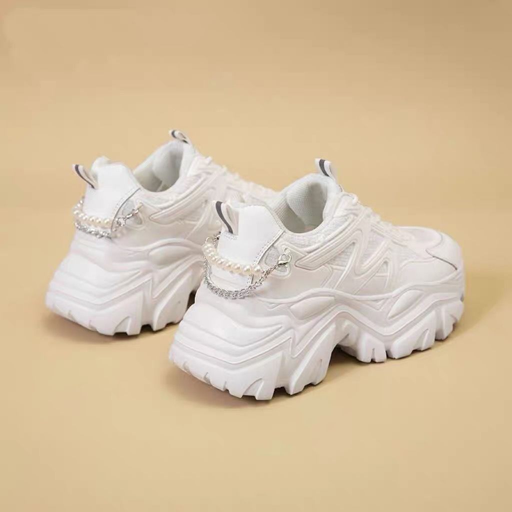 Ultra-Thin White Elevator Sneakers with Resin Sole