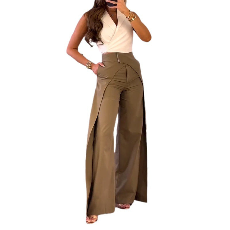 Women's Slim-Fit Home Set Beige White Polyester S-XXL