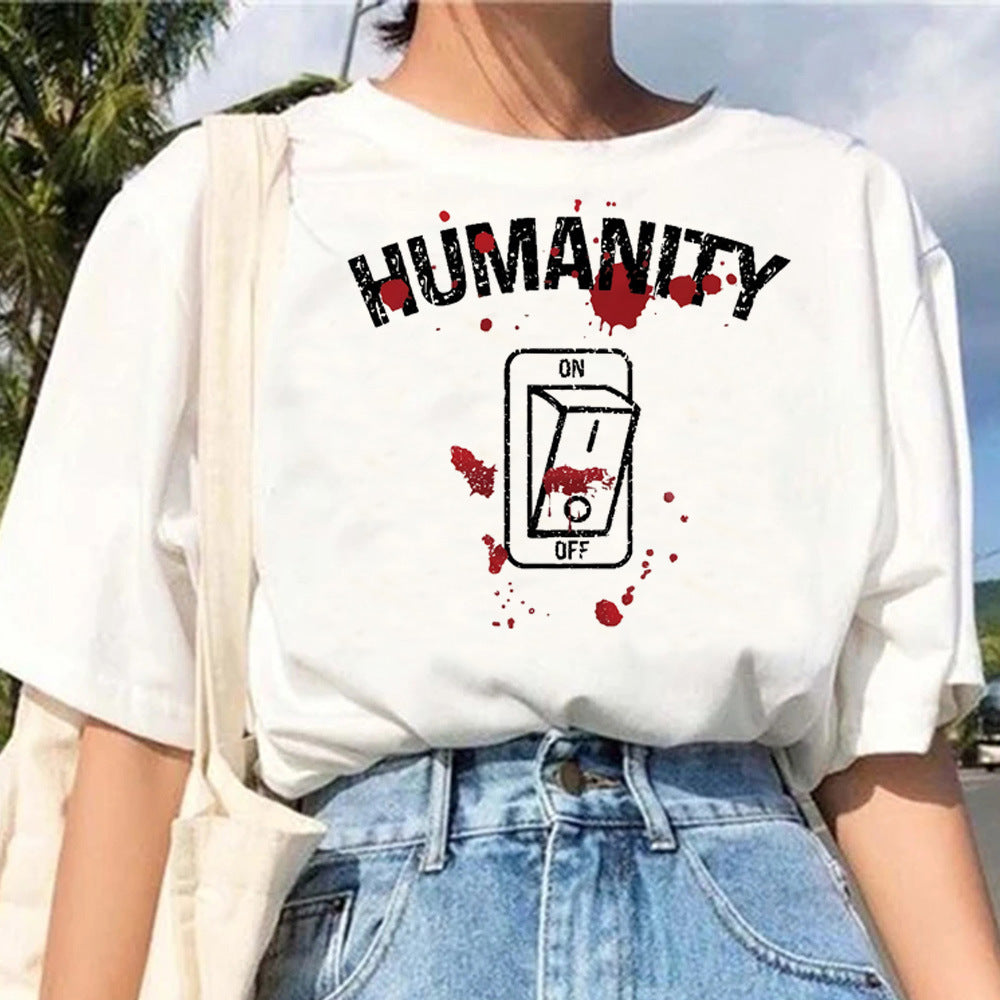 Pull décontracté en coton blanc à manches courtes et motif géométrique pour femme