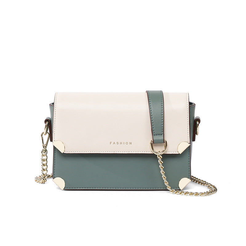 Women's Leather One Shoulder Chain Small Square Bag 19.5x13x6.5cm White Green