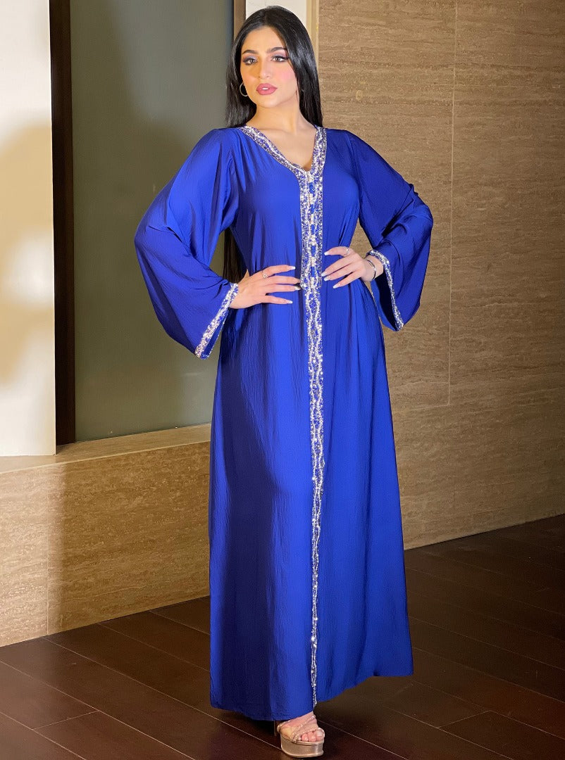 Robe Abaya bleue à diamants pour femme, style arabe, Dubaï