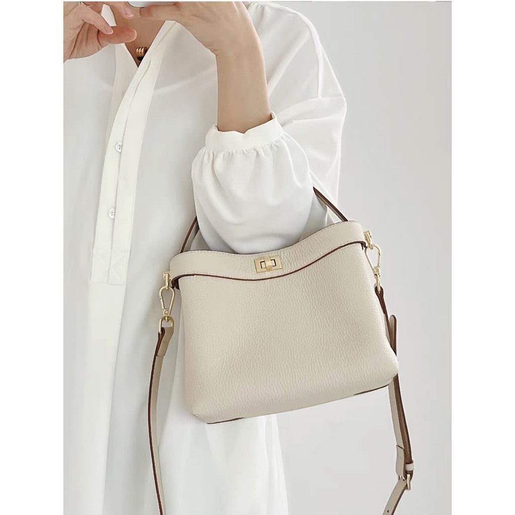 Women's Genuine Leather Bucket Crossbody Bag - Versatile, Simple, 20cm