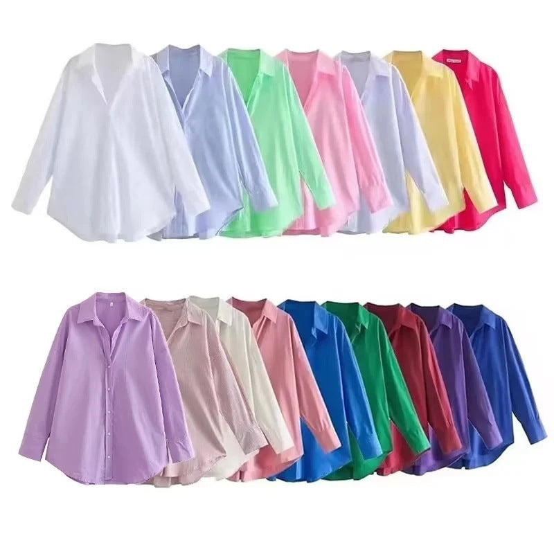 Chemise Popeline Multi-Couleur Décontractée Urbaine Manches Longues Fibre de Polyester