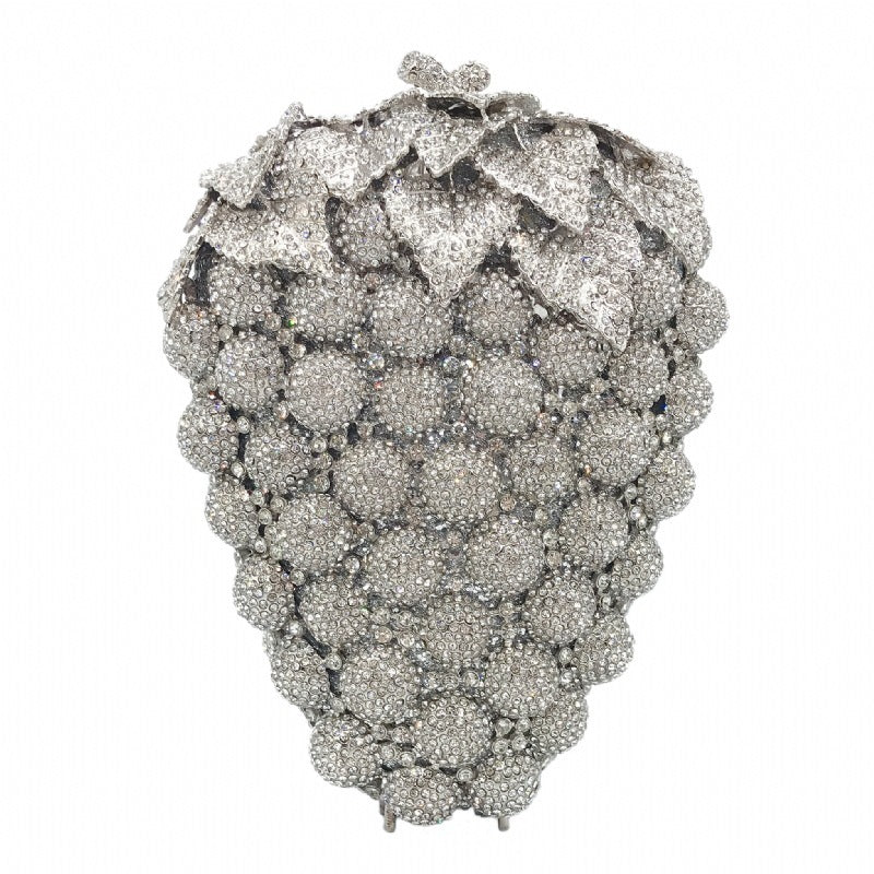 Sac de dîner à chaîne en forme de raisin clouté de diamants, petit 13x17.5x8 cm