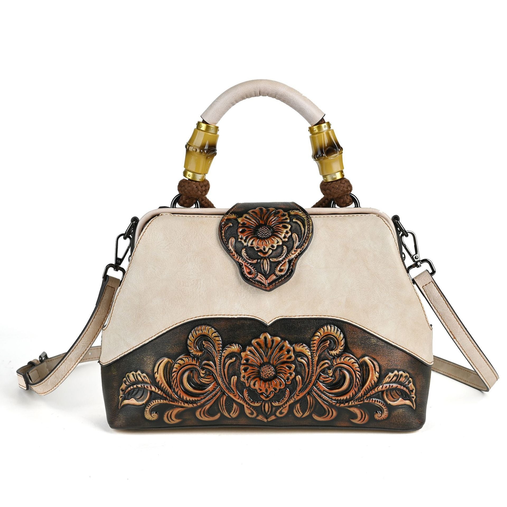 Retro Embossed PU Crossbody Dumpling Handbag with Lock Buckle