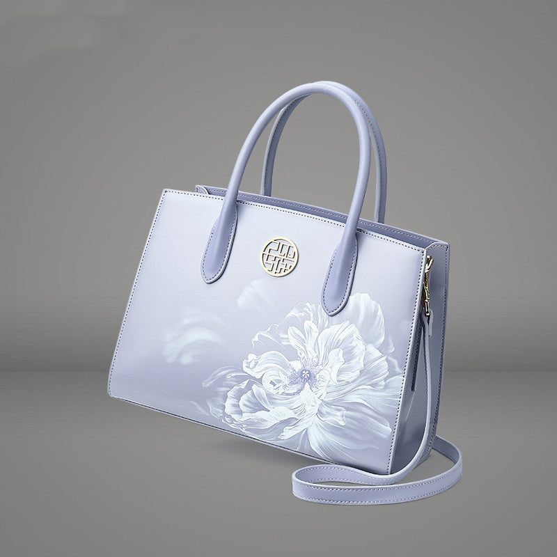 Sac à main en cuir de vachette violet clair haut de gamme, pratique, cadeau pour maman 22 cm