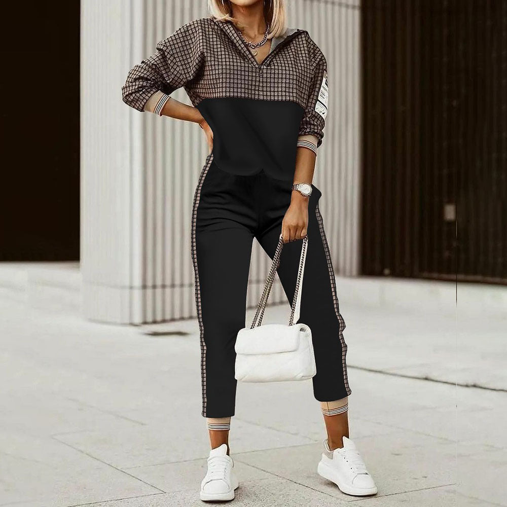 Ensemble pantalon et haut à manches longues imprimé pour femme en fibre de polyester