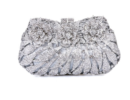 European & American Women's Metal Rose Diamond Crystal Clutch Bag 21cm