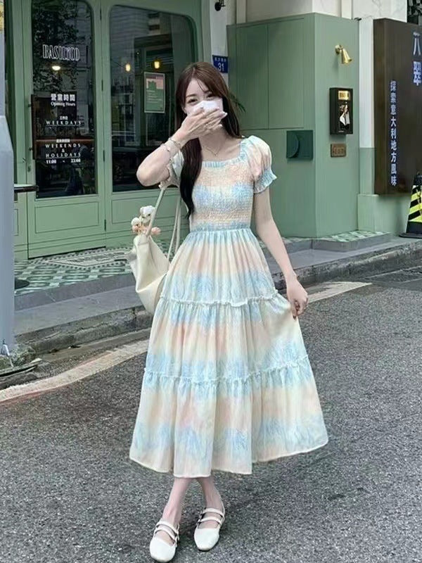 Fashionable Elegant French Floral Dress Women