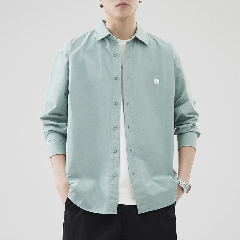 Chemise en coton à manches longues pour homme, style rétro minimaliste, printemps