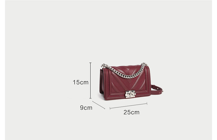 Versatile One Shoulder Crossbody Square Leather Bag with Lock Closure