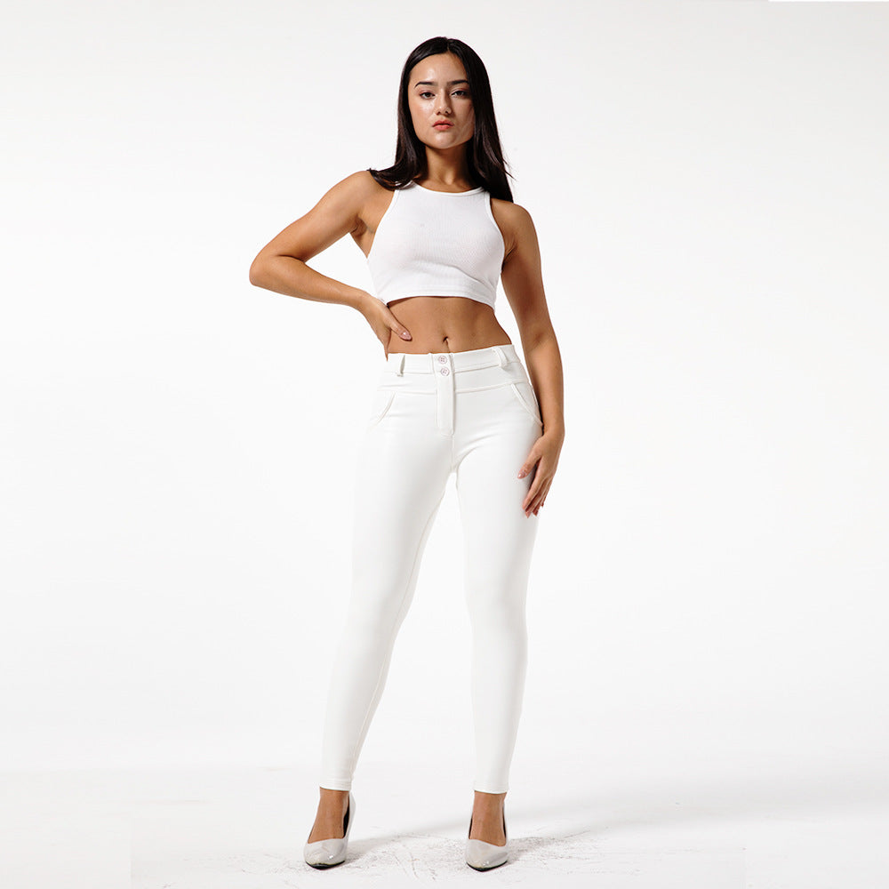 White PU Leather Pencil Pants for Women Fitness
