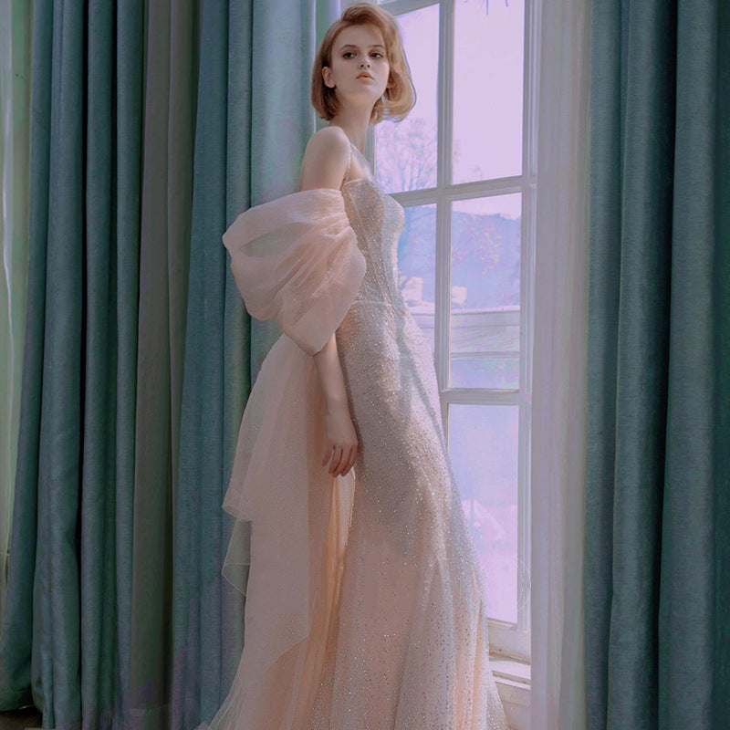 Women's White Polyester Fishtail Wedding Dress