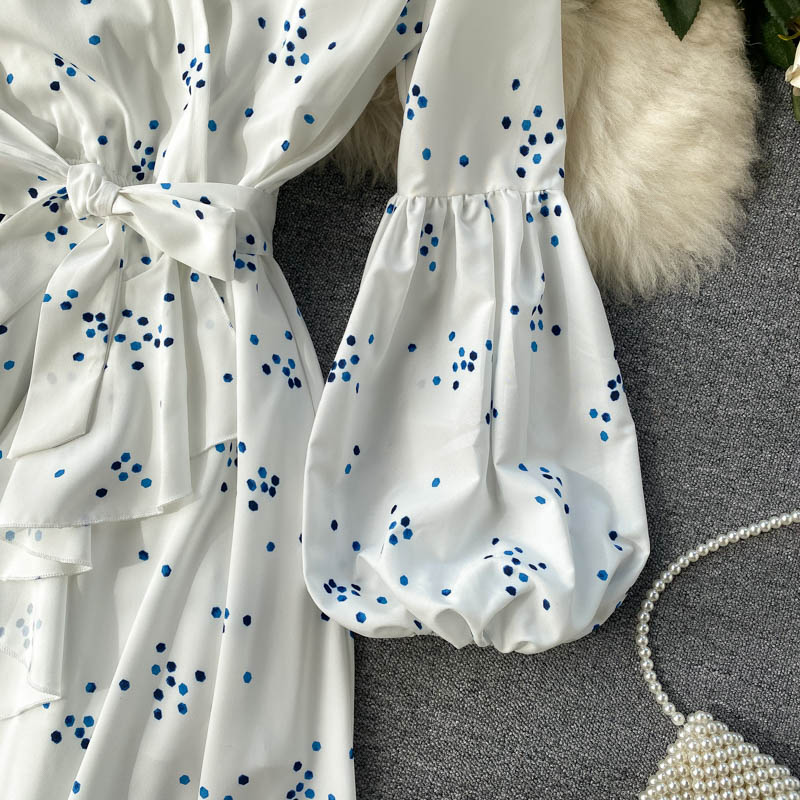 French Dress Goddess Danya White Polka Dot Lace-Up S-XL