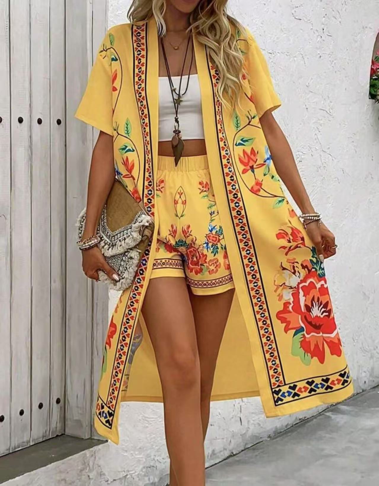 كارديجان نسائي طويل مطبوع بتصميم عرقي كاجوال أنيق قديم