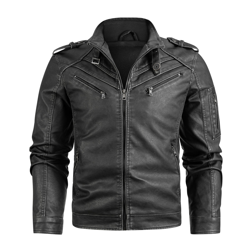 Men's Black PU Leather Vintage Motorcycle Biker Jacket