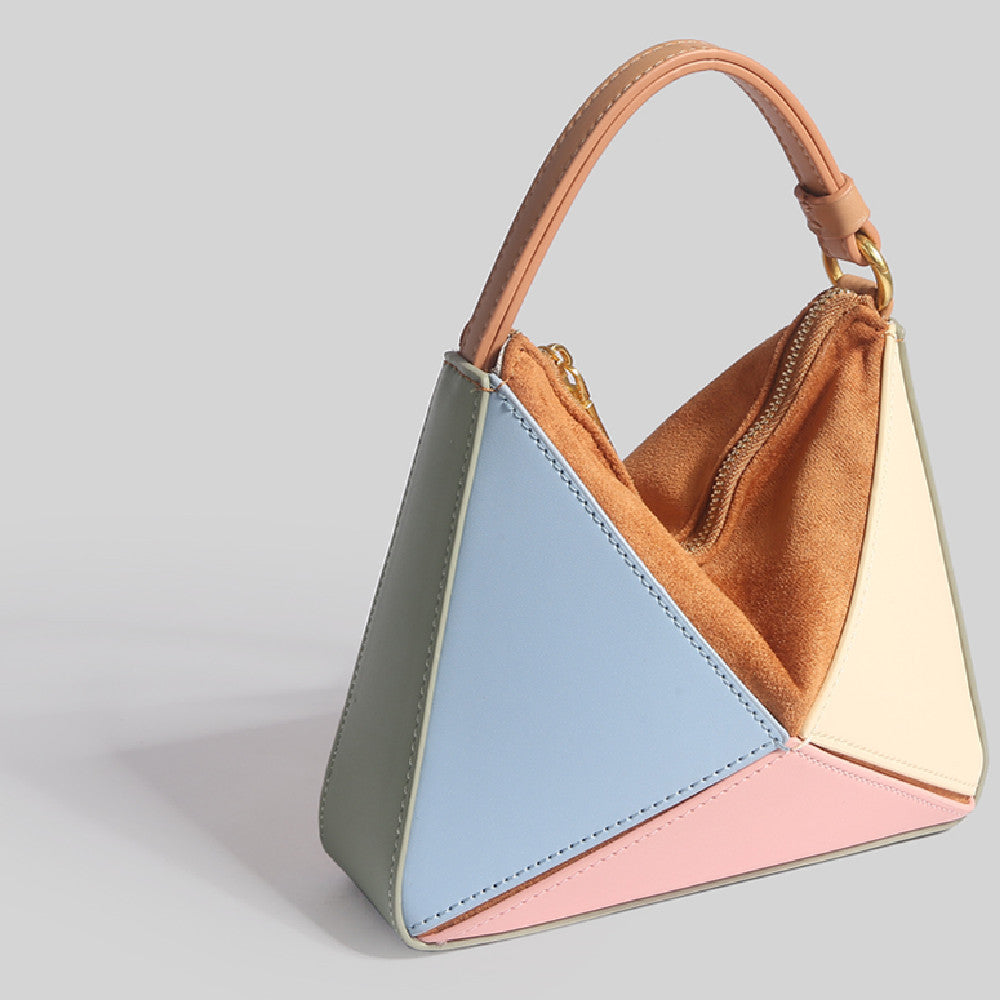 Triangular Diamond Grid Folding Tote Crossbody Bag