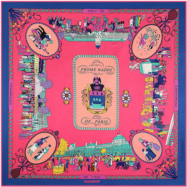 Floral Carriage Jacquard Large 130cm Silk Twill Square Scarf Shawl