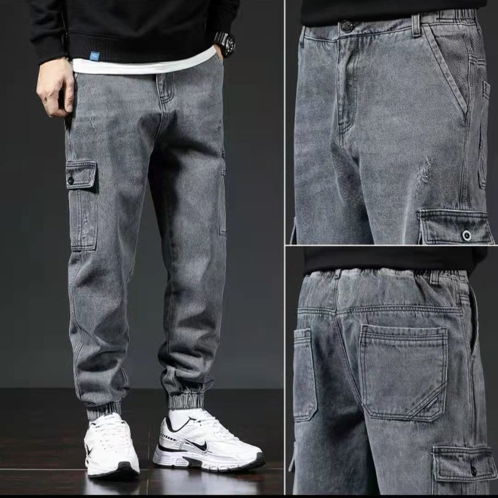Multi-Pocket Men’s Jeans in Blue, Black & Gray Cotton