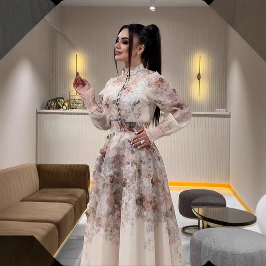 Women's Fashion Flower Stand Collar Dress