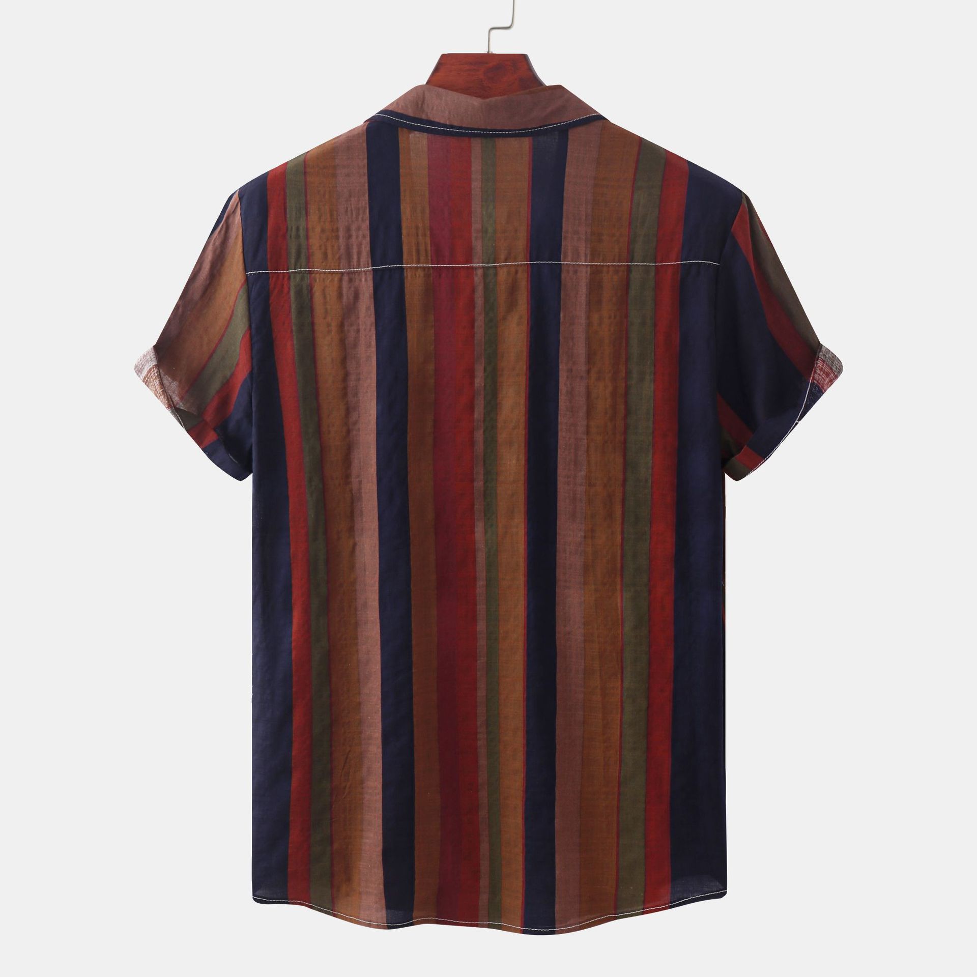 Summer Men's Casual Retro Cotton Printed Shirt Short Sleeve