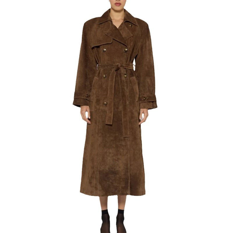 Women's Fall Winter Double-Breasted Polo Collar Extended Trench Coat