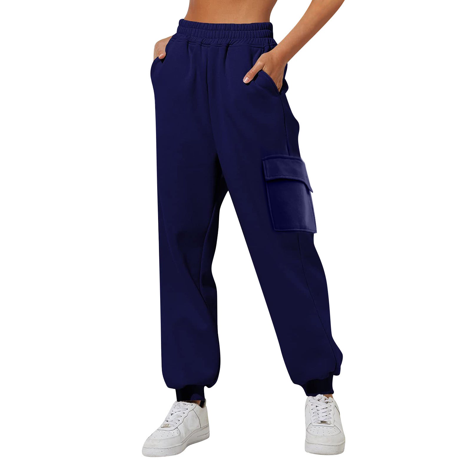 Pantalon de jogging femme taille haute ample en velours matelassé - Vêtement de sport confortable