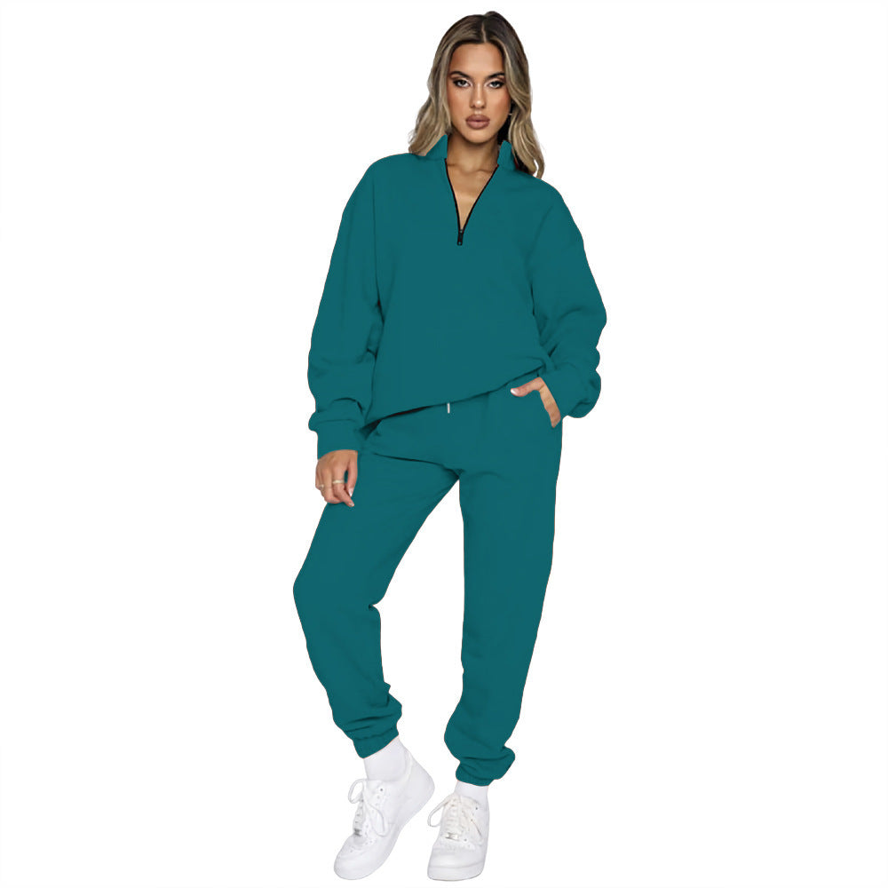 Women's Zipper Pullover Long Sleeve Sweater Two-Piece Set