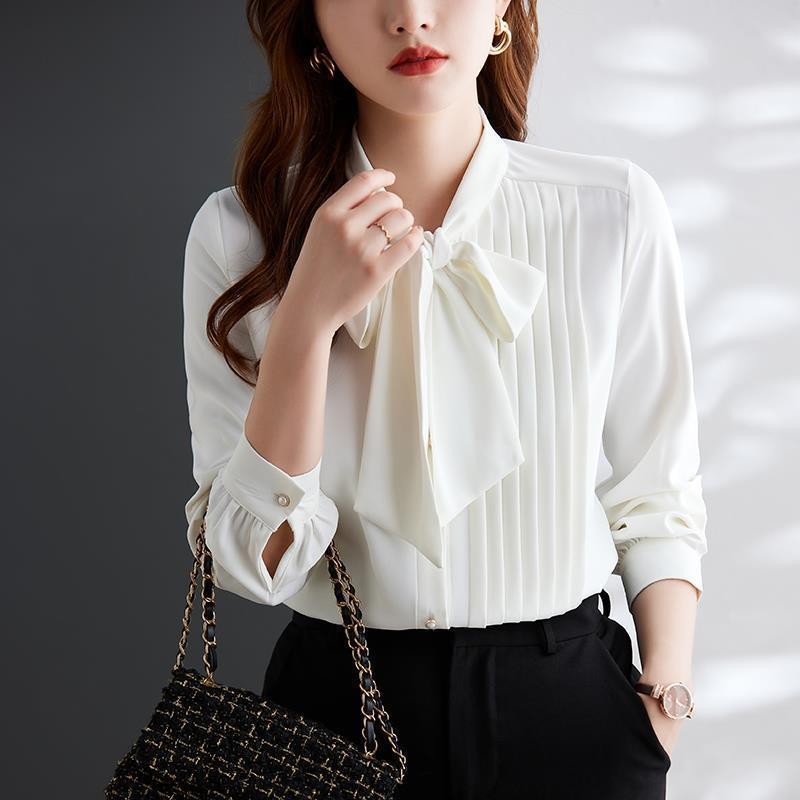 Light Brown Lace-Up Chiffon Long Sleeve Shirt for Women
