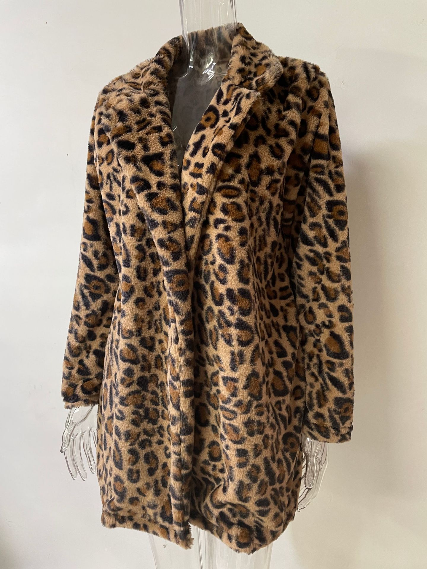 Leopard Print Loose Mink Coat with Pockets