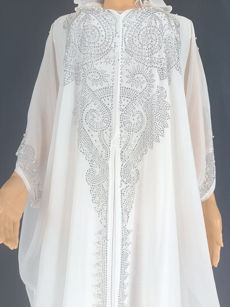 Rhinestone Beaded Muslim Hooded Long Gown Dress