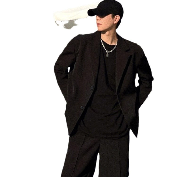 Men’s Casual Spring Autumn Suit Jacket with Padded Shoulders in Edgy Korean Style