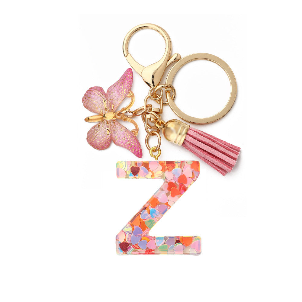 Resin English Letter Epoxy Butterfly Pendant Key Ring