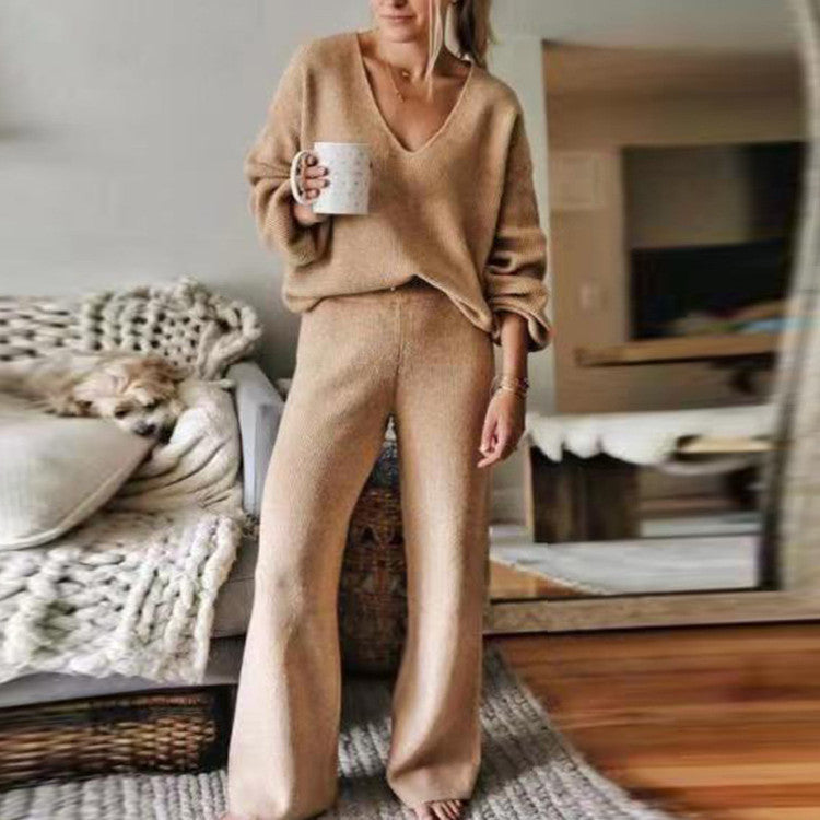 Spring Autumn Women's Leisure Suit Set Black Brown Cotton Polyester Wide Leg Pants