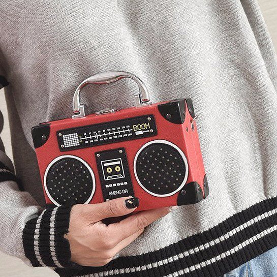 Sac à bandoulière pour femme style rétro magnétophone en similicuir