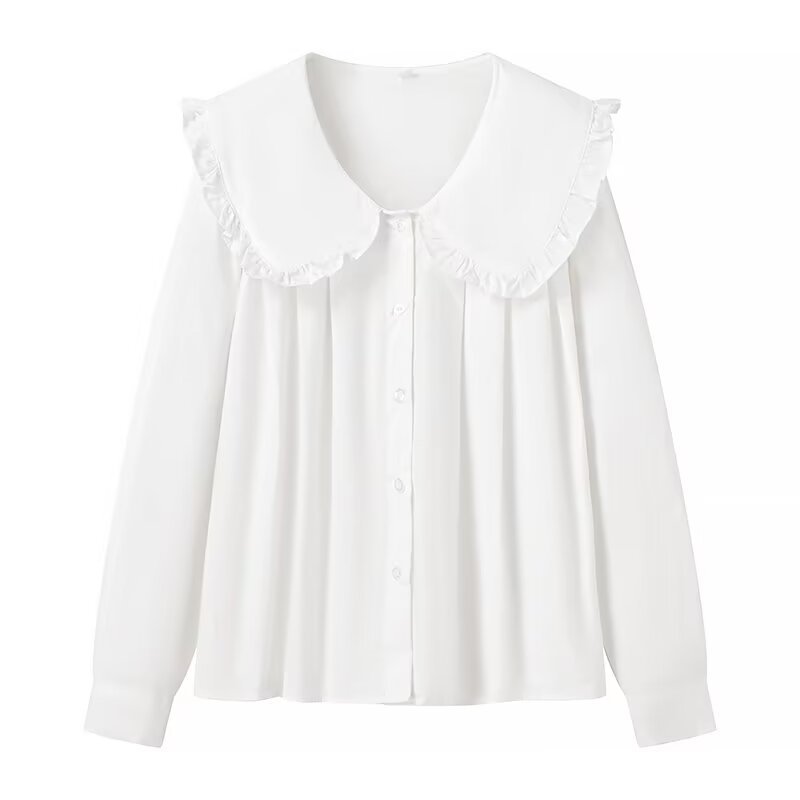 Women's Doll Collar Long-Sleeve Casual Shirt Polyester S-XL