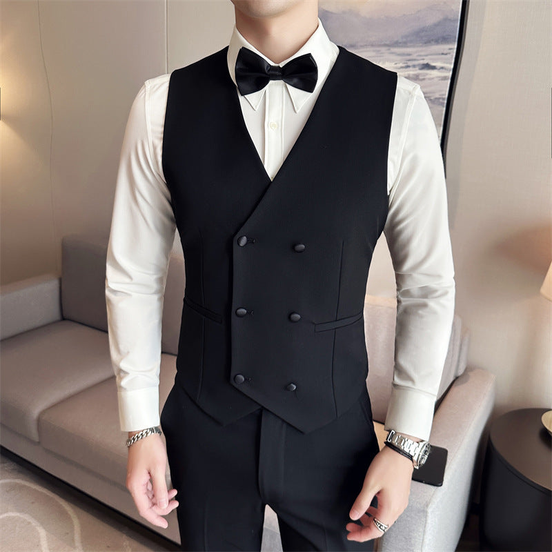 Costume de Mariage Homme Noir Coupe Slim avec Gilet et Pantalon