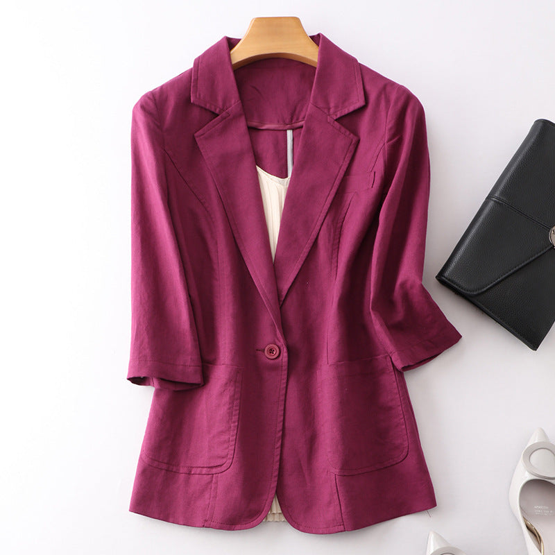 Lightly Mature Cotton Linen Suit for Women in Solid Colors