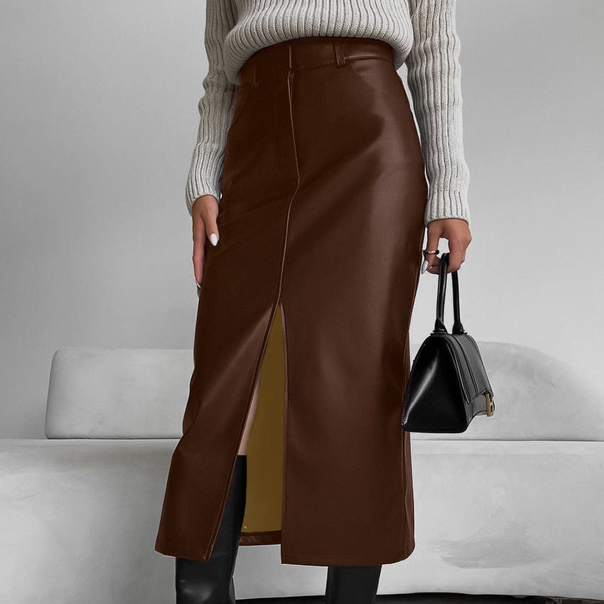 Jupe en cuir PU doublée polaire vintage