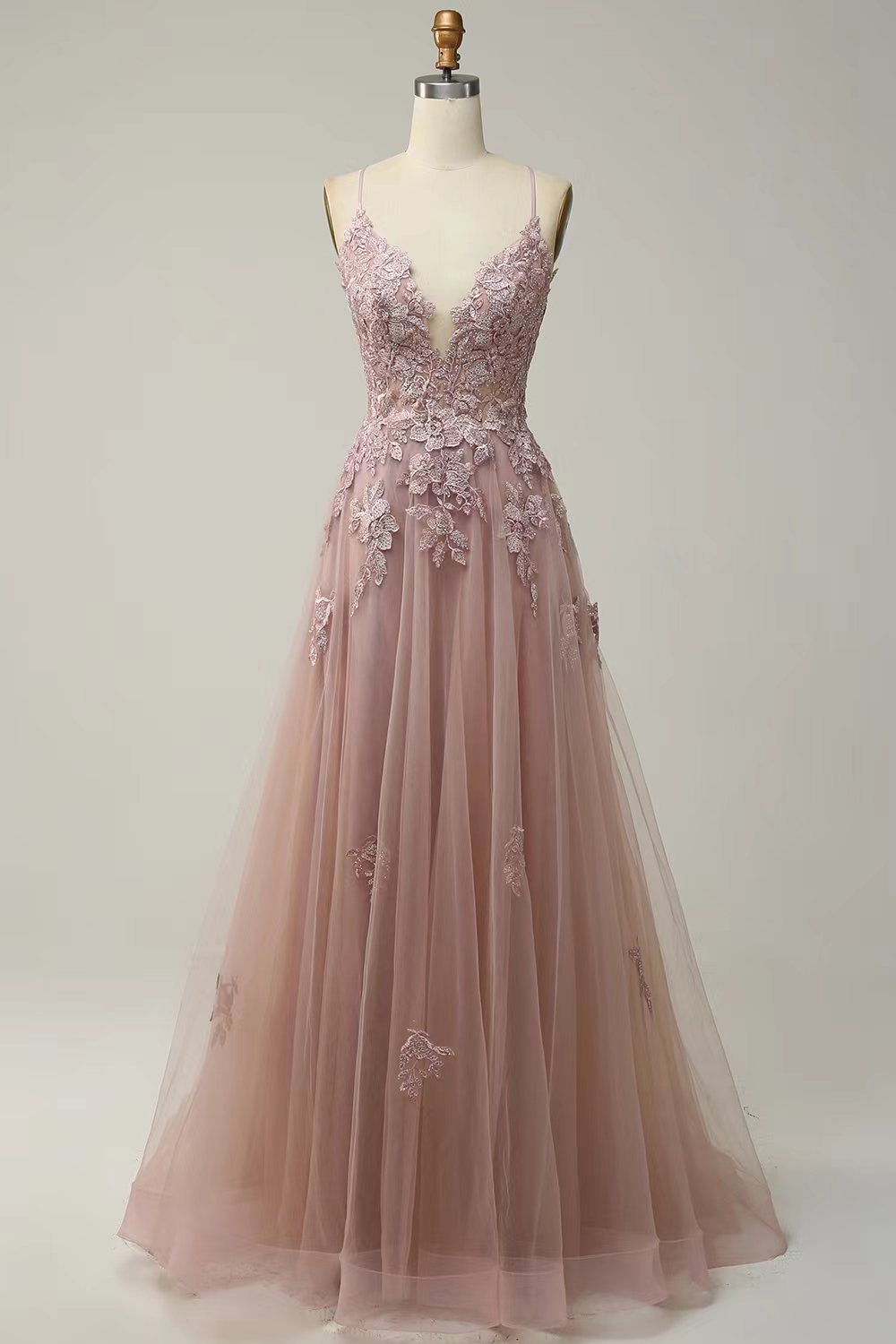 Robe de soirée longue pour femme avec bretelles, manches princesse et laçage