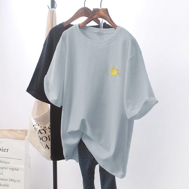 Design Sense Chic White Loose Short-Sleeve T-Shirt for Women