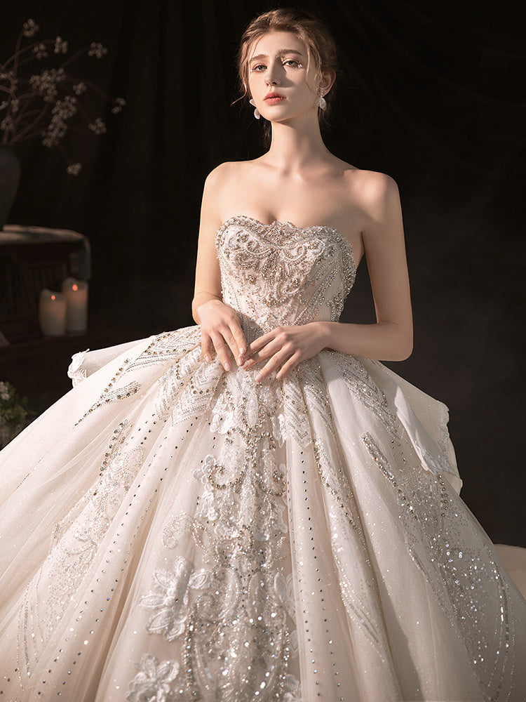 Robe bustier perlée longue à traîne pour femme, élégante et sophistiquée