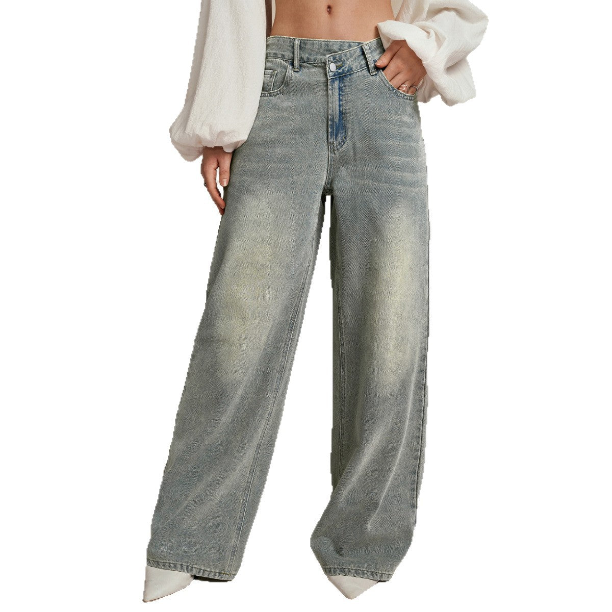 Light Blue Mid-Rise Loose Flared Denim Trousers