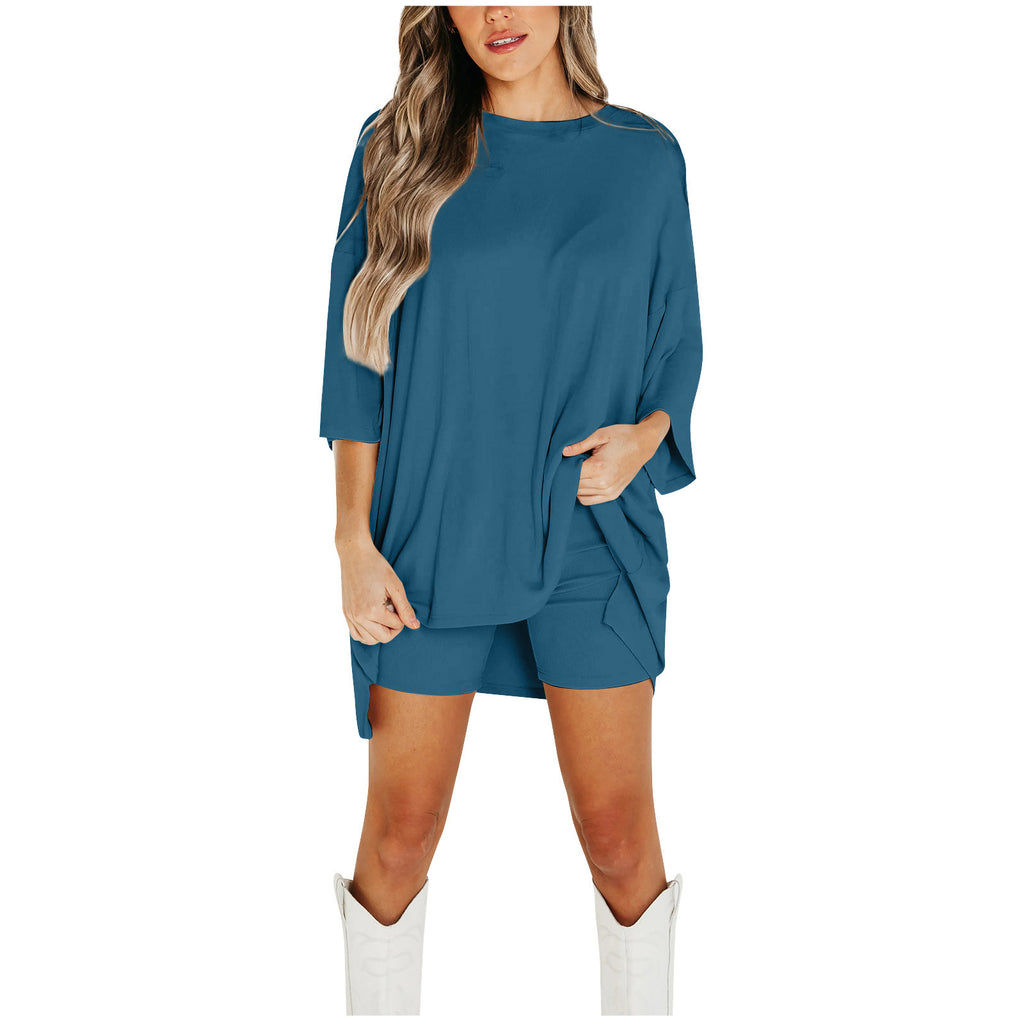 Ensemble short d'été pour femme, T-shirt ample à manches chauve-souris et pantalon slim