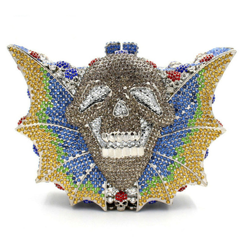 Halloween Crystal Women's Skull Bat Bag 19CM Alloy Evening Clutch