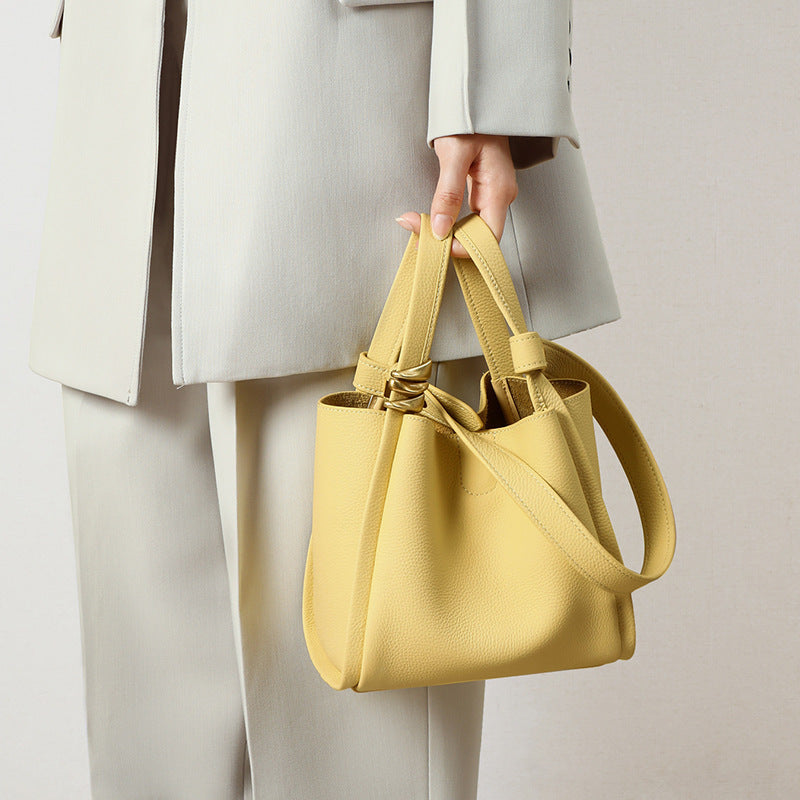 Women's Synthetic Leather Bucket Bag Crossbody in Gray, Yellow & White