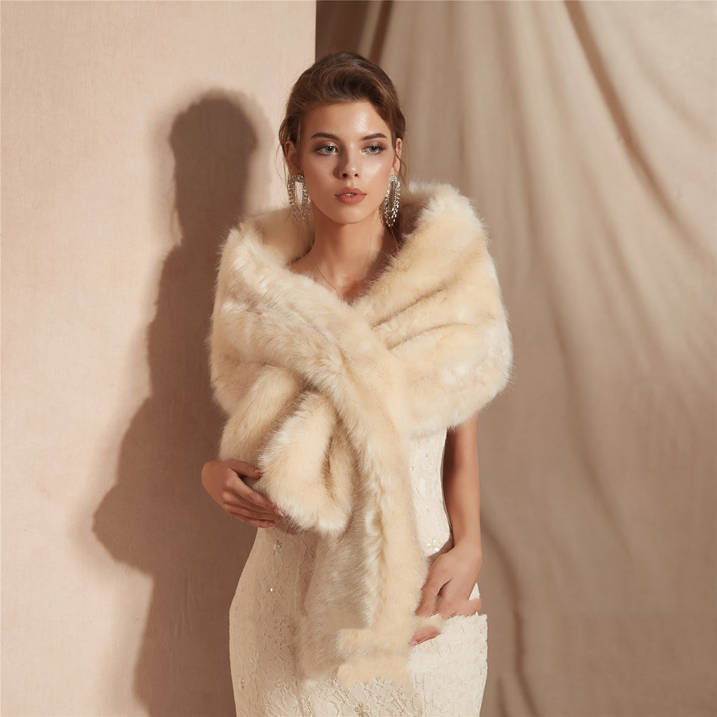 Châle de mariée en fausse fourrure de renard pour femme, pour l'hiver