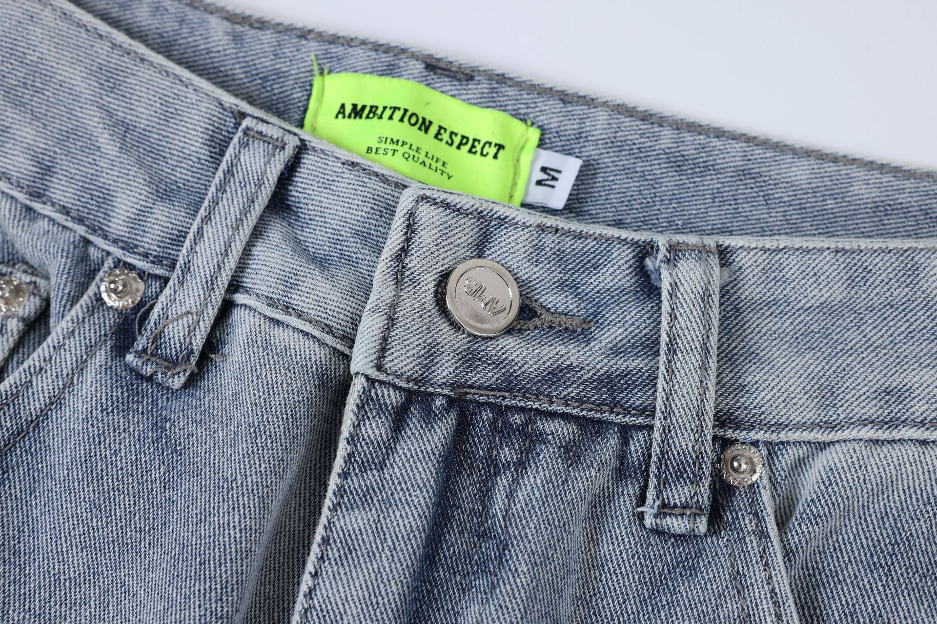 Maychao Unisex Loose Straight Washed Blue Cotton Denim Trousers