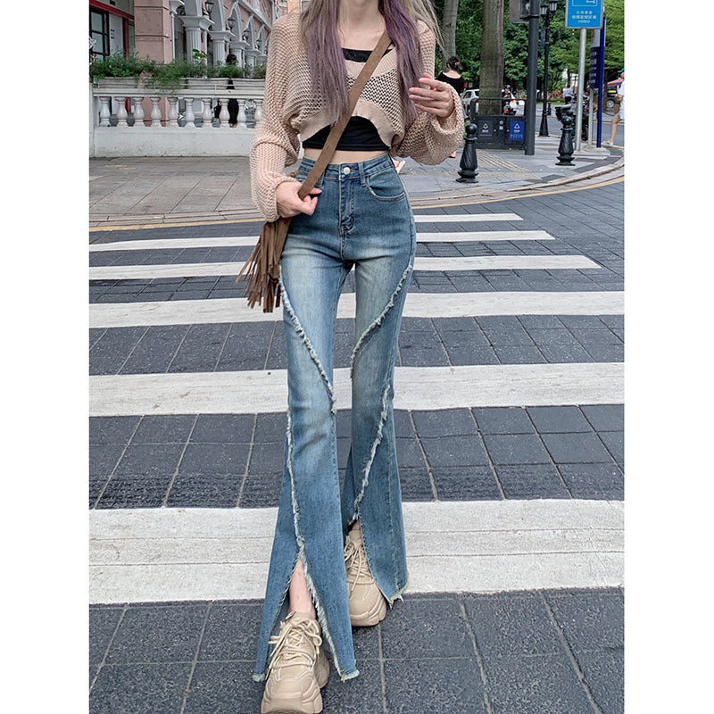 Jean slim robuste et déchiré, coupe slim, pantalon en forme de fer à cheval